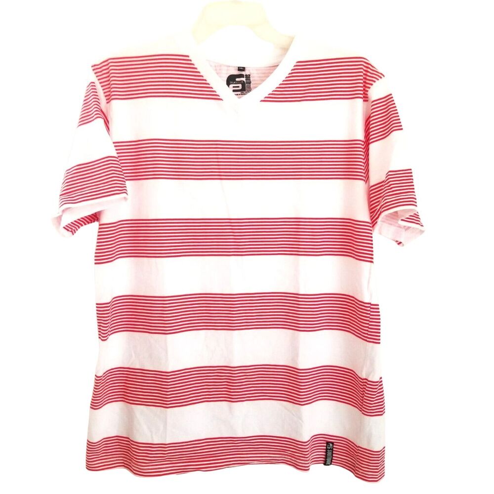 Southpole Top Womens Extra Large Red White Striped V-Neck T-Shirt
